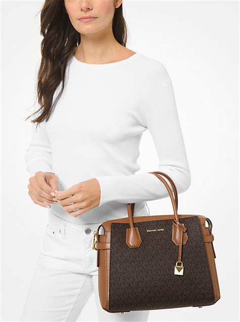 michael michael kors mercer medium logo belted satchel|Michael Kors mercer gallery tote.